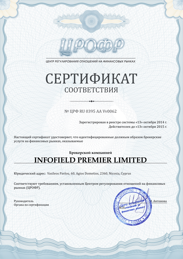 Сертификат брокера IQ Option