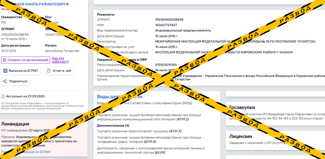 Сведения о ликвидированном ИП Наиля Миндубаева