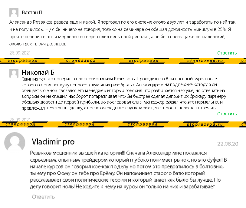Отзывы об обмане Резвякова